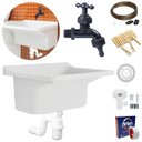 Ver imagem 1 de Tanque Lavanderia 22l Branco + Sifão Copo Universal Sanfonado + Veda Rosca + Torneira + Varal em Aço