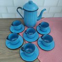 Ver imagem 2 de Kit Bule de Café e Chá com 6 Xícaras e Pires Aço Esmaltado Azul