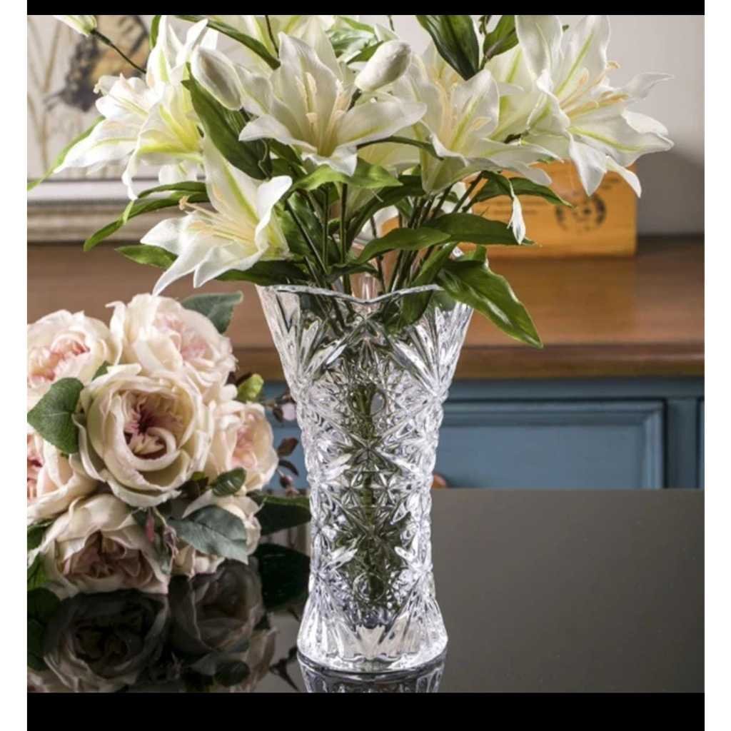 Vaso de Vidro Lapidado 23cm Decoração Sala Festa Plantas Flores - 8