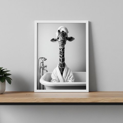 Quadro Divertido Banheiro Dona Girafa 45x34cm Mold Branca