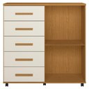 Ver imagem 6 de Cômoda Quarto 120cm 5 Gavetas 2 Portas Torena Cinamono/Off a02 - Mpozenato