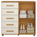 Ver imagem 5 de Cômoda Quarto 120cm 5 Gavetas 2 Portas Torena Cinamono/Off a02 - Mpozenato