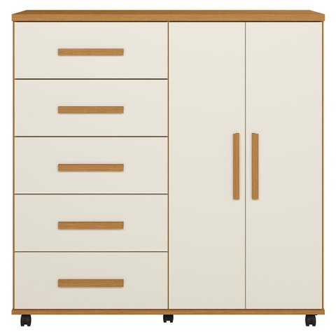 Cômoda Quarto 120cm 5 Gavetas 2 Portas Torena Cinamono/Off a02 - Mpozenato