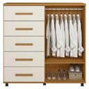 Ver imagem 3 de Cômoda Quarto 120cm 5 Gavetas 2 Portas Torena Cinamono/Off a02 - Mpozenato
