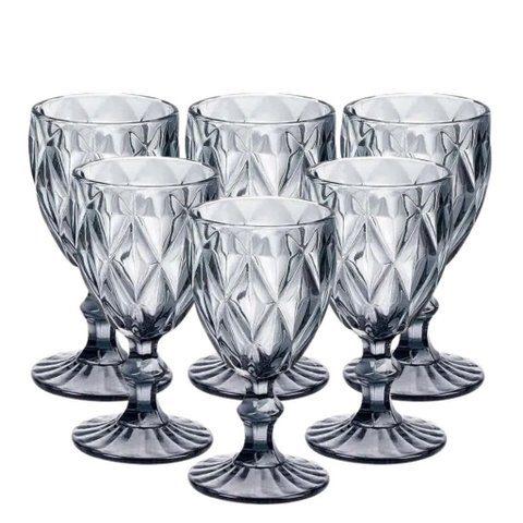 Jogo 6 Taças Diamond Vidro Diamante Negro Fumê 340ml