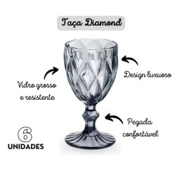 Jogo 6 Taças Diamond Vidro Diamante Negro Fumê 340ml - 5 Jogo 6 Taças Diamond Vidro Diamante Negro Fumê 340ml - 5