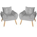 Ver imagem 1 de Kit 2 Poltronas Decorativas Opala Suede Cinza Claro MV Estofados