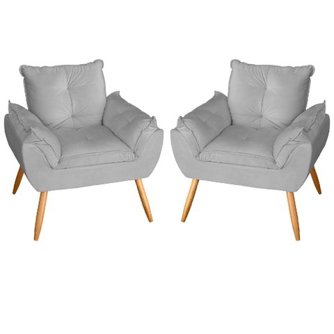 Kit 2 Poltronas Decorativas Opala Suede Cinza Claro MV Estofados