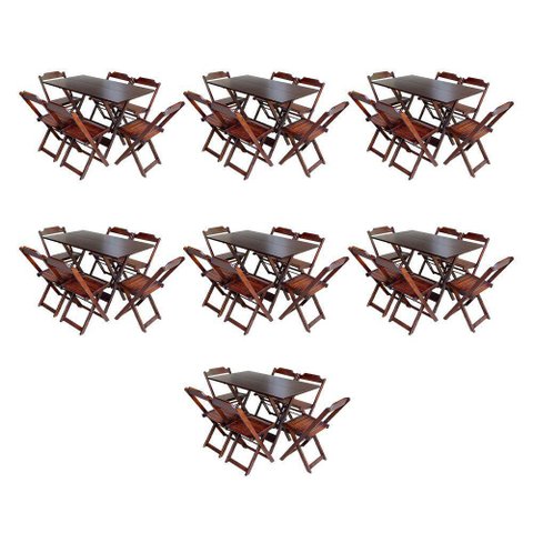 Kit 7 Conjuntos De Mesa Dobravel Com 6 Cadeiras De Madeira 120X70 Para Restaurante E Bar - Imbuia