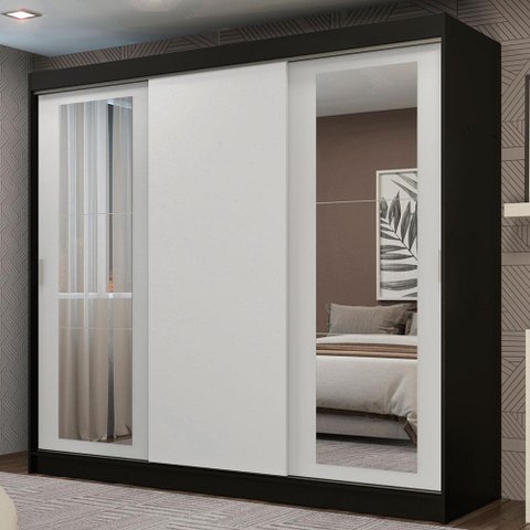 Guarda-roupa Casal Madesa Kansas 3 Portas de Correr com Espelhos 3 Gavetas