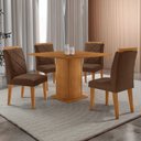 Ver imagem 1 de Mesa de Jantar Loren 90cm Mdf 4 Cad Melissa Moderna Mobilia Veludo Marrom/naturalle Laminado