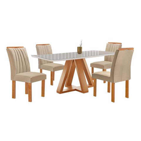 Mesa Kyra 120CMX90CM 4 Cadeiras Arizona Tampo Smart Plus Vidro Off White
