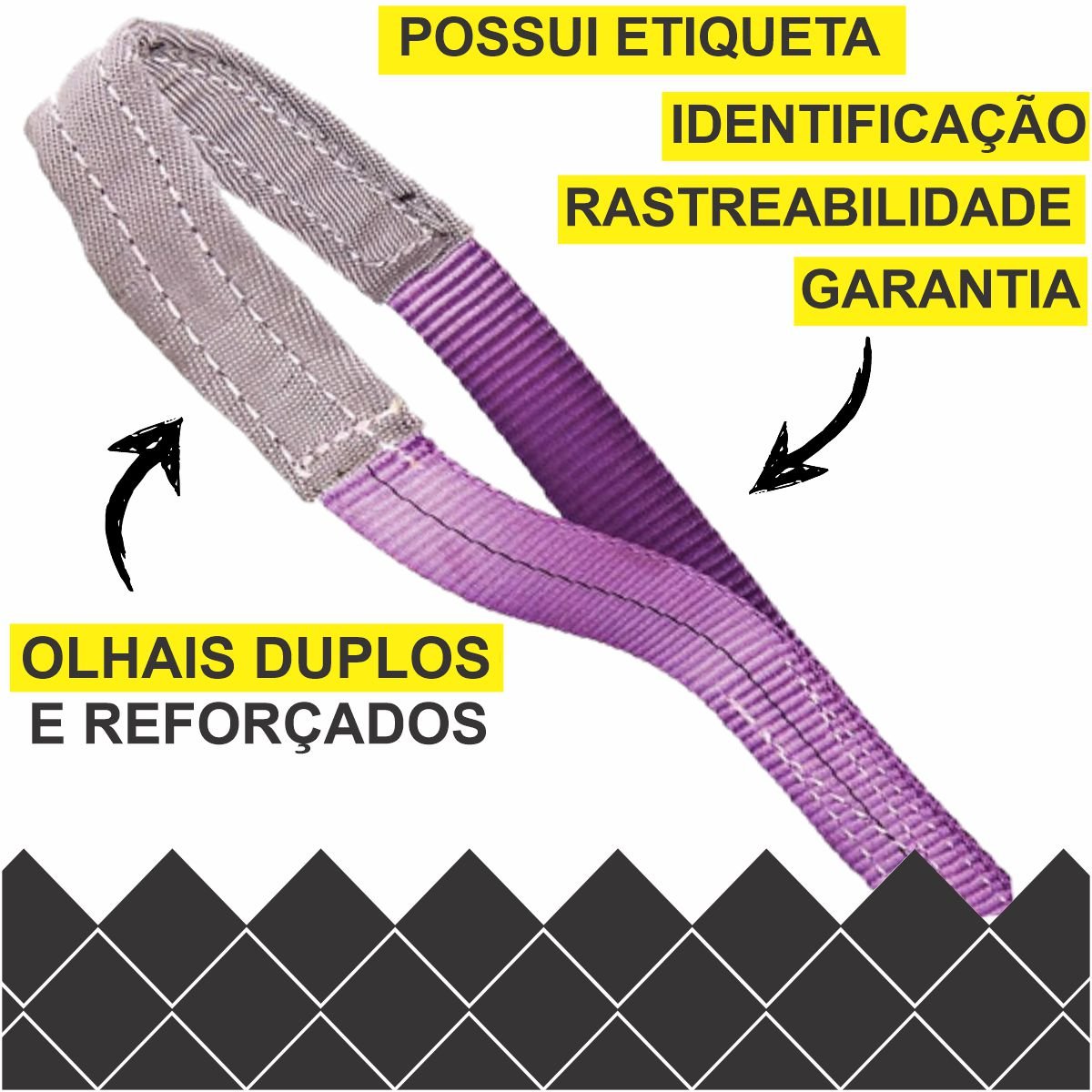 Cinta para Elevacao de Carga 1 Ton X 1,5 Mts Fator Seguranca 7:1 - 30mm Roxa Normatizada Nbr - 2