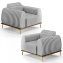 Ver imagem 1 de Kit 2 Poltronas Decorativas Base Gold Molino D06 Linho D-315 Cinza - Mpozenato