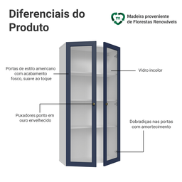 Cristaleira Suspensa 70 Cm 2 Portas de Vidro Vik Madesa - 7