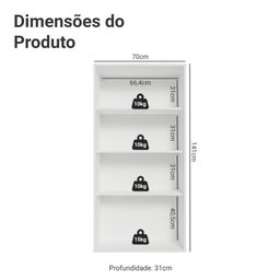 Cristaleira Suspensa 70 Cm 2 Portas de Vidro Vik Madesa - 4