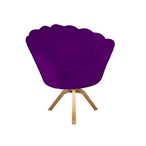 Poltrona Decorativa Pétala Base Giratória Madeira Suede Roxo Mz Decor