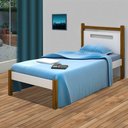 Ver imagem 1 de Cama Solteiro MDF Com Pés Em Madeira Maciça Branco Mel Divaloto
