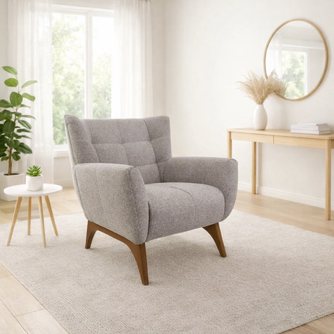Poltrona Decorativa com Base de Madeira Nobre em Linho Mesclado Canopus Larbelle