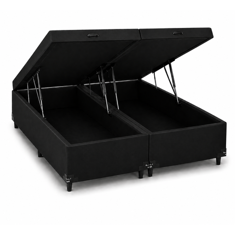 Base Box Baú Casal Bipartido 138x188 cm Suede Preto