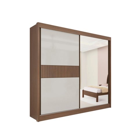 Guarda Roupa Titanium Ripado 2 Portas 6 Gavetas com Espelho D Doro Castanho/Off White/Ripado