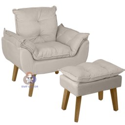 Poltrona Decorativa Opala e Puff Opala Suede Bege Smf Decor - 1
