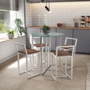 Ver imagem 1 de Conjunto Mesa 4 Cadeiras Imbuia Tampo Vidro Redondo Industrial White