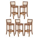Ver imagem 1 de Kit 5 Banquetas em Madeira com Encosto Rattan Portugal Estofado Impermeável Caramelo L85 Rmi