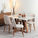 Ver imagem 1 de Conjunto de Jantar Mesa com Vidro Avena 4 Cadeiras New Drop - Canella C/ Bege