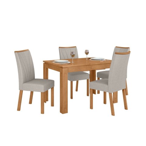 Conjunto Sala de Jantar Mesa Athenas 120 Tampo no Glass com 4 Cadeiras Apogeu - Lopas Amendoa Clean 