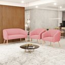Ver imagem 2 de Kit 01 Namoradeira 02 Lugares e 02 Poltronas Stella Suede Pés Palito Natural - D’Rossi - Rose