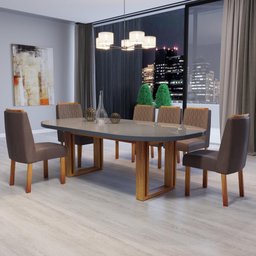 Sala de Jantar 196x90 MDF/Vidro 6 Cadeiras Karen Bom Pastor - 1