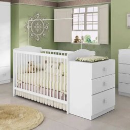 Berço Cômoda 3 Gavetas Satriani com Regulagem de Altura - Branco - 1 Berço Cômoda 3 Gavetas Satriani com Regulagem de Altura - Branco - 1
