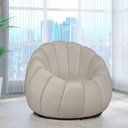 Ver imagem 3 de Poltrona Decorativa Concha Base Arco Giratória Veludo Cor Marfim