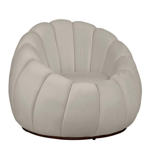 Poltrona Decorativa Concha Base Arco Giratória Veludo Cor Marfim