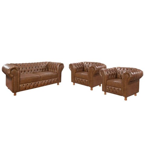 Kit Namoradeira e 2 Poltronas Chesterfield Vittorio Via Encanto Courano Marrom