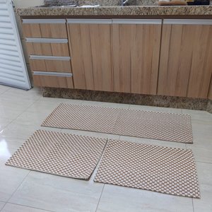 Jogo Tapetes Cozinha 3 pç Antiderrapante Algodão Pilão:Bege