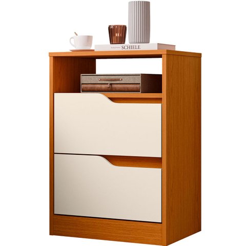 Mesa de Cabeceira 2 Gavetas Sara Flex Cinamomo/off White