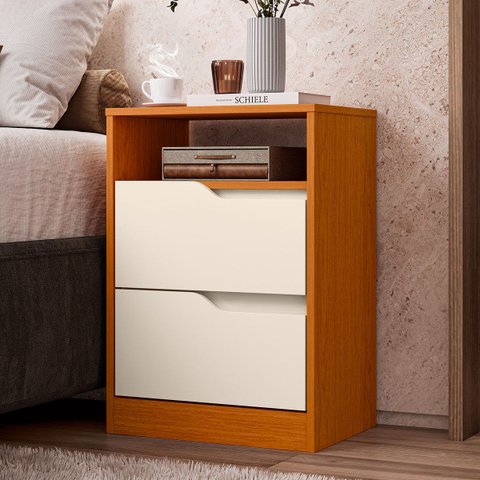 Mesa de Cabeceira 2 Gavetas Sara Flex Cinamomo/off White