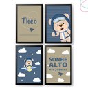 Ver imagem 1 de Quadro Decoração Quarto Menino Ursinho Aviador Moldura Vidro:preta