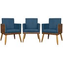 Ver imagem 1 de Kit 3 Poltronas Decorativas Lis Corino e Pé Palito - Azul-marinho Suede Corino