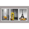 Quadros Decorativos Sala Paisagens Com Detalhes Amarelo Paris Londres Big Ben - Branco - 3