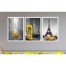 Quadros Decorativos Sala Paisagens Com Detalhes Amarelo Paris Londres Big Ben - Branco - 2