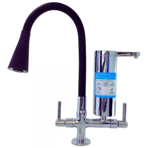2141 Cf80 Torneira Gourmet com Filtro Copo Fino Bica Móvel Tubo Preto Flexível com Arejador Tipo Chu