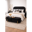 Ver imagem 1 de Kit Atenas Cabeceira de Cama Box Orgânica e Recamier Calçadeira Baú Queen 160 Cm Suede Preto Eli Móv