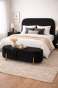 Ver imagem 1 de Kit Atenas Cabeceira de Cama Box Orgânica e Recamier Calçadeira Baú Queen 160 Cm Suede Preto Eli Móv