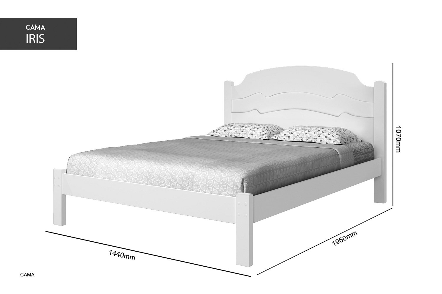 Cama Casal Iris Tradicional Reforçada Mdf Moderna para Quarto:branco - 3