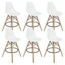 Ver imagem 1 de Kit 6 Banquetas Charles Eames Eiffel Wood Design Base Fixa Madeira - Branca