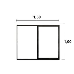 Janela de Correr 2 Folhas S/ Grade Aluminio Preto 1.00 X 1.50 Linha Modular - Hale - 2