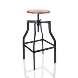 banqueta industrial em aço com assento em madeira - 1